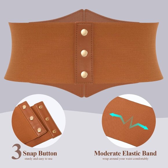 Women Corset Wide Stretch Waspie Elastic Waist Belt with Brown Buckle Gold - Picture 4 of 6